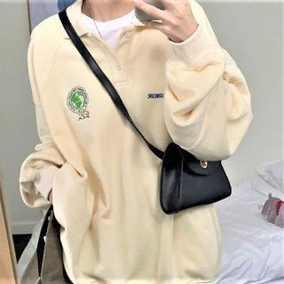 Embroidered Collared Sweatshirt Almond - One Size