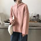 Plain Long-sleeve Loose-fit Hooded Pullover