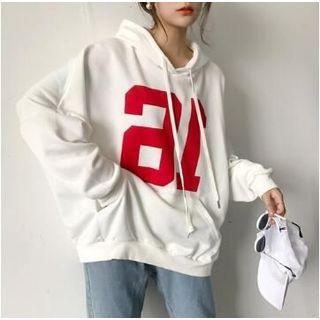 Number Print Boxy Hoodie As Shown In Figure - One Size