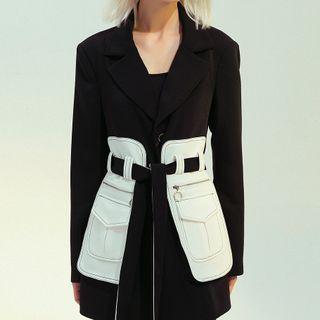 Contrast-panel Blazer With Belt