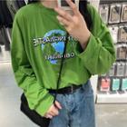 Earth Print Long-sleeve T-shirt Green - One Size