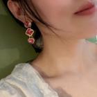 Geometric Rhinestone Alloy Dangle Earring 1 Pair - Pink - One Size