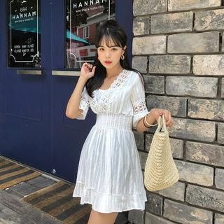 Crochet-trim Frilled Mini Dress