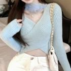 Mock-neck Cutout Wrap Knit Crop Top