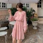 Balloon-sleeve Ruffled A-line Chiffon Dress