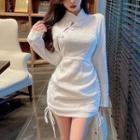 Long-sleeve Drawstring Mini Bodycon Qipao Dress