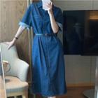 Short Sleeve Denim Midi Shirtdress Denim Blue - One Size