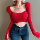 Ribbed Crop Knit Top Red - One Size