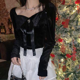 Bow Velvet Blouse Blouse - Black - One Size