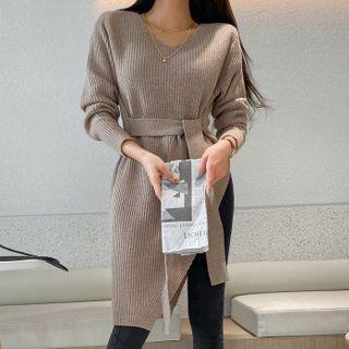 Self-tie Longline Rib-knit Top
