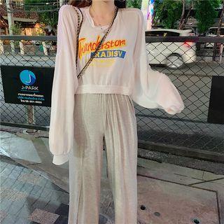 Lettering Long-sleeve Cropped Top