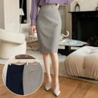 Asymmetric-waist Pencil Skirt With Brooch