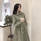 Balloon-sleeve Gathered-waist Coat