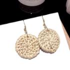 Straw Woven Disc Dangle Earring 1 Pair - Steel Needle - Gold - One Size