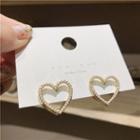 Faux Pearl Heart Stud Earring 1 Pair - Earring - Silver Pin - 2 Layers - Faux Pearl - Cut Out - Heart - One Size