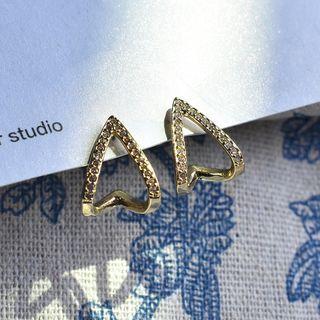 Rhinestone Triangle Earring 1 Pair - S925 Silver - One Size