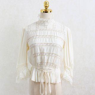 3/4-sleeve Mock-neck Lace Blouse