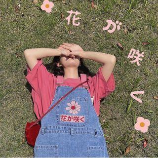 Flower Embroidered Denim Midi Overall Dress