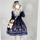 Long-sleeve Printed A-line Dress / Hair Piece / Set