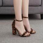 Faux Suede Open Toe Ankle Strap Block Heel Pumps