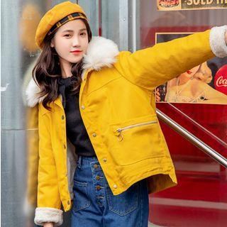 Faux Fur Trim Snap-buttoned Jacket