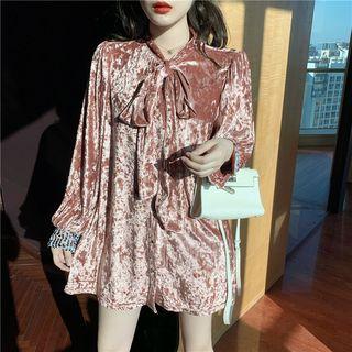 Long-sleeve Velvet Mini Shirt Dress