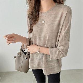 Drop-shoulder Striped Knit Top Charcoal Gray - One Size