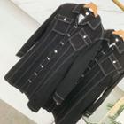 Stand-collar Contrast-trim Long-sleeve Denim Dress