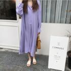 Plain Maxi Shirtdress With Sash Purple - One Size