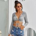 Long Sleeve Lace Up Ribbed Crop Top