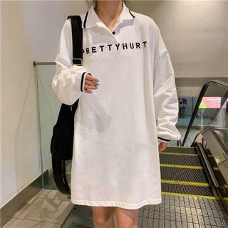 Lettering Embroidered Long Polo Shirt