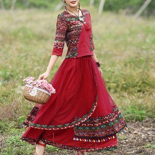 Traditional Chinese Set: Top + A-line Skirt