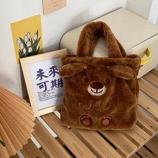 Cartoon Fluffy Mini Tote Bag Brown - One Size