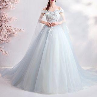 Off Shoulder Flower Detail Wedding Gown