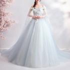 Off Shoulder Flower Detail Wedding Gown