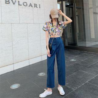 Printed Short-sleeve Top / Wide Leg Pants