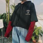 Mock Two-piece Striped Panel Hoodie Black - One Size