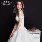 Embellished Off-shoulder Trained Wedding Ball Gown