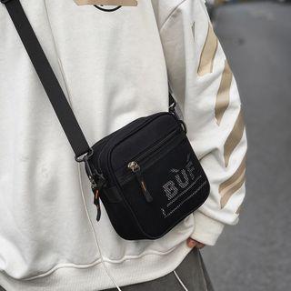Mesh Pocket Lettering Crossbody Bag