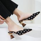 Dotted Pointy Block Heel Mules