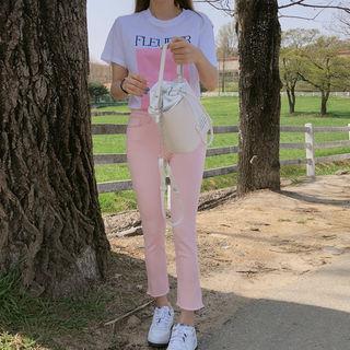 Frayed-hem Pastel Cotton Pants