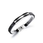 Simple Personality Silver Black 316l Stainless Steel Geometric Rectangular Leather Bangle Silver - One Size