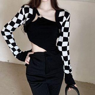 Checkerboard Shrug / Asymmetrical Crop Top