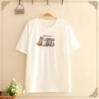 Cat Embroidered Short-sleeve Tee