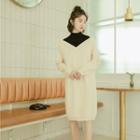 Mock Two-piece Long-sleeve Knit Dress Almond - One Size