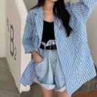 Long-sleeve Check Loose-fit Shirt Blue - One Size