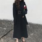 Mock Neck Long-sleeve Knitted Midi Dress Black - One Size