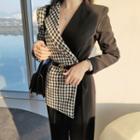 Long-sleeve Houdnstooth Panel Jumpsuit