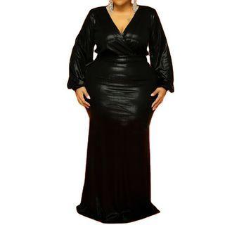 Long-sleeve V-neck Maxi Mermaid Dress