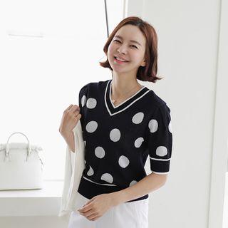 V-neck Polka Dot Knit Top